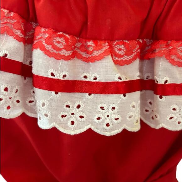 VTG Fashions by Betty Square Dance Set 6 Off The Shoulder Ruffle Skirt White Red - Picture 7 of 13